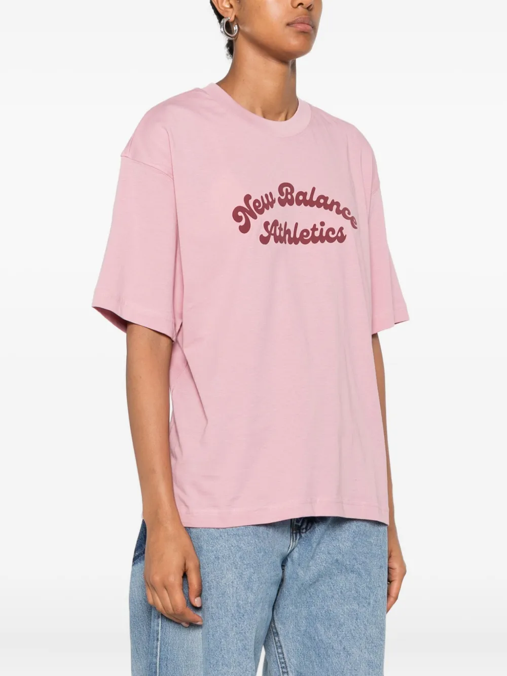 New Balance logo-print cotton T-shirt Roze