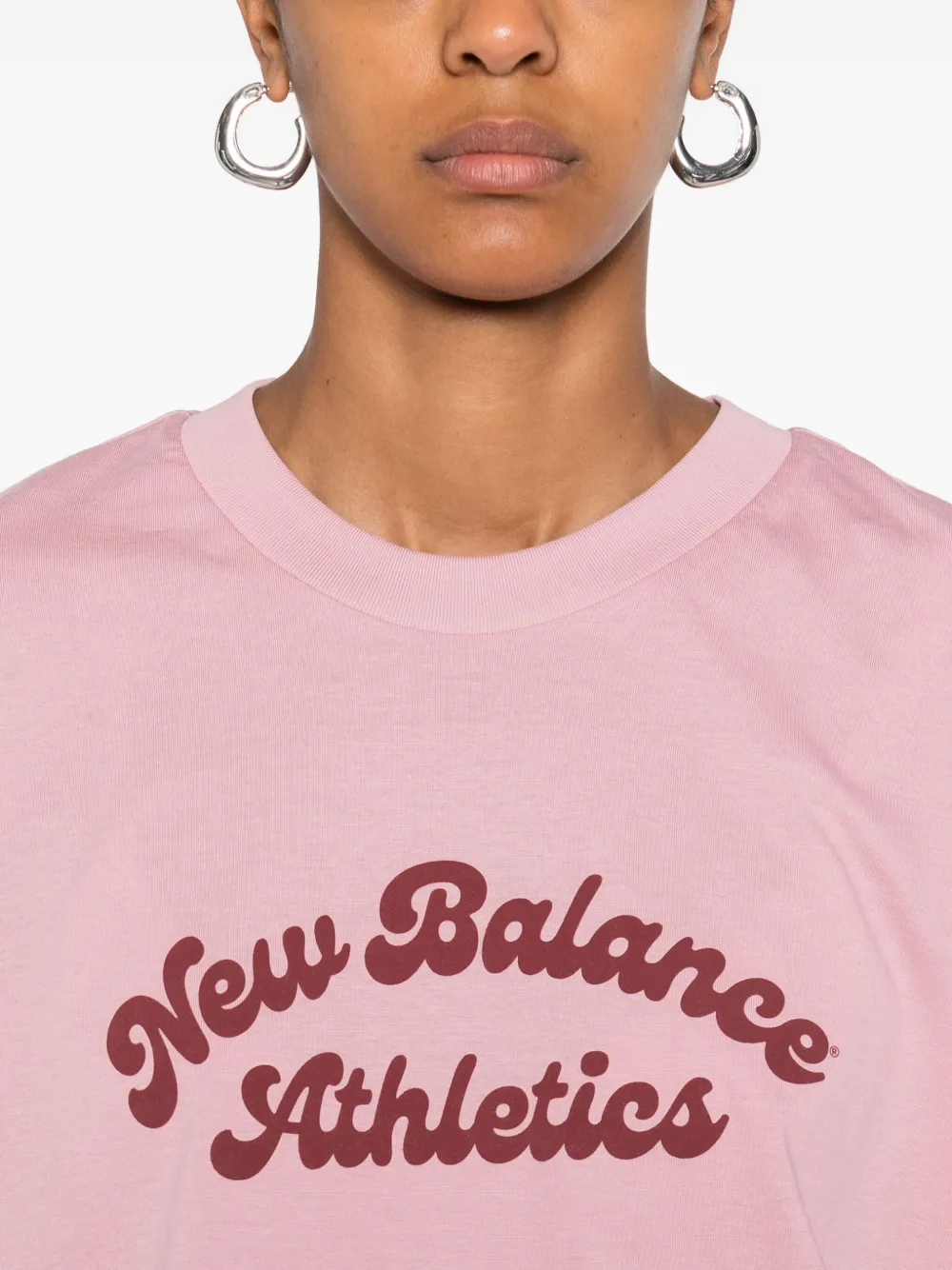 New Balance logo-print cotton T-shirt Roze