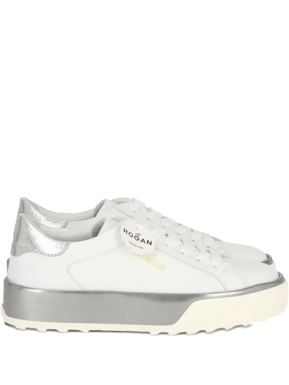 Hogan Metallic-panel Leather Sneakers In White