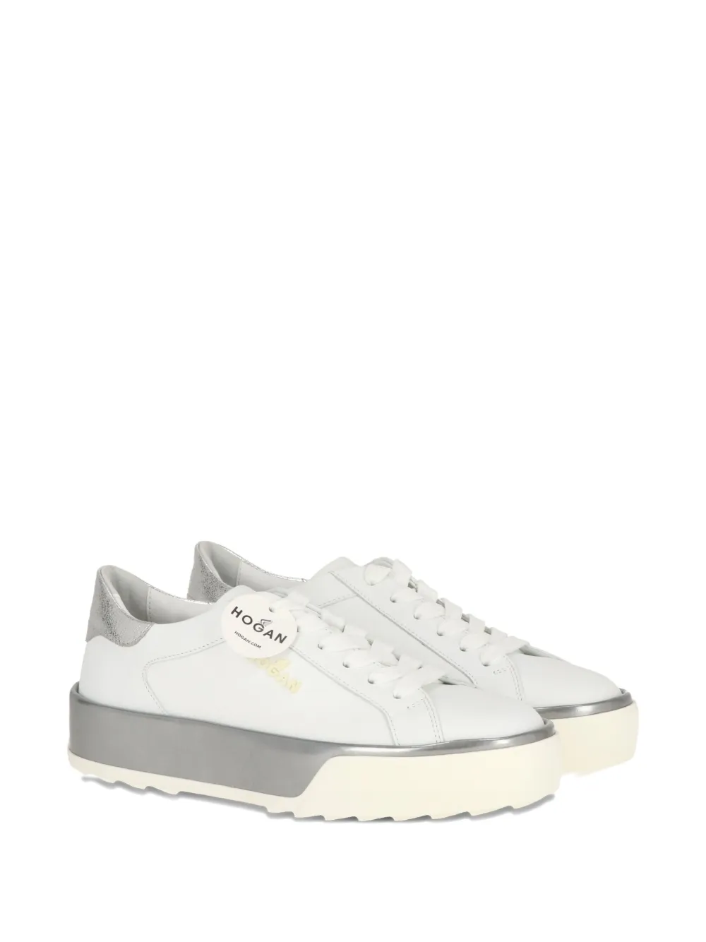 Hogan Metallic-panel Leather Sneakers In White
