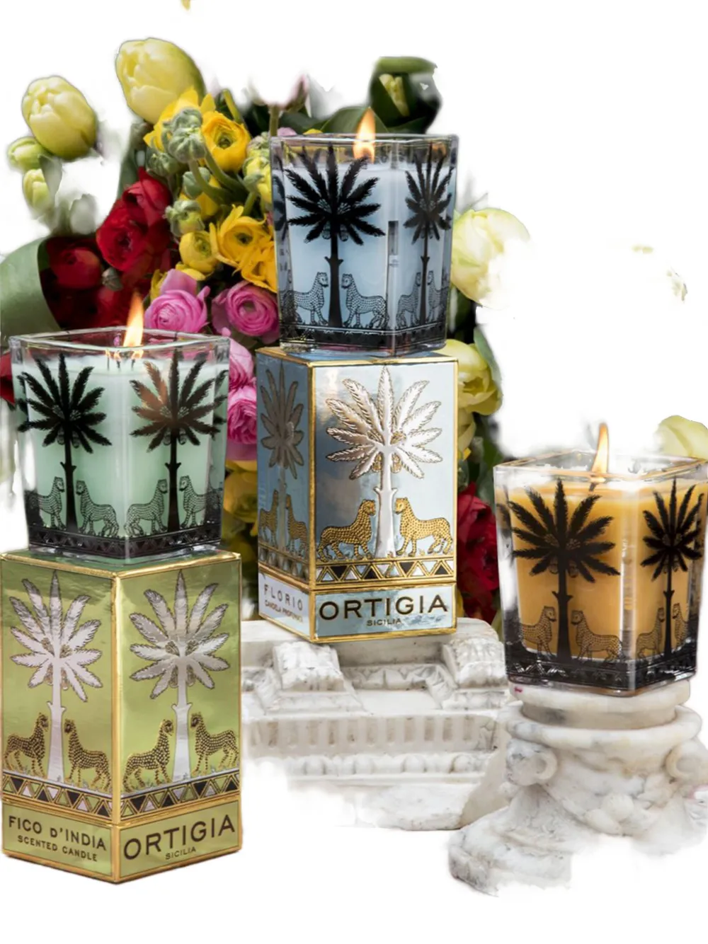 Ortigia Sicilia Florio Large Square-shape Candle (9.5cm X 7cm) In Blue