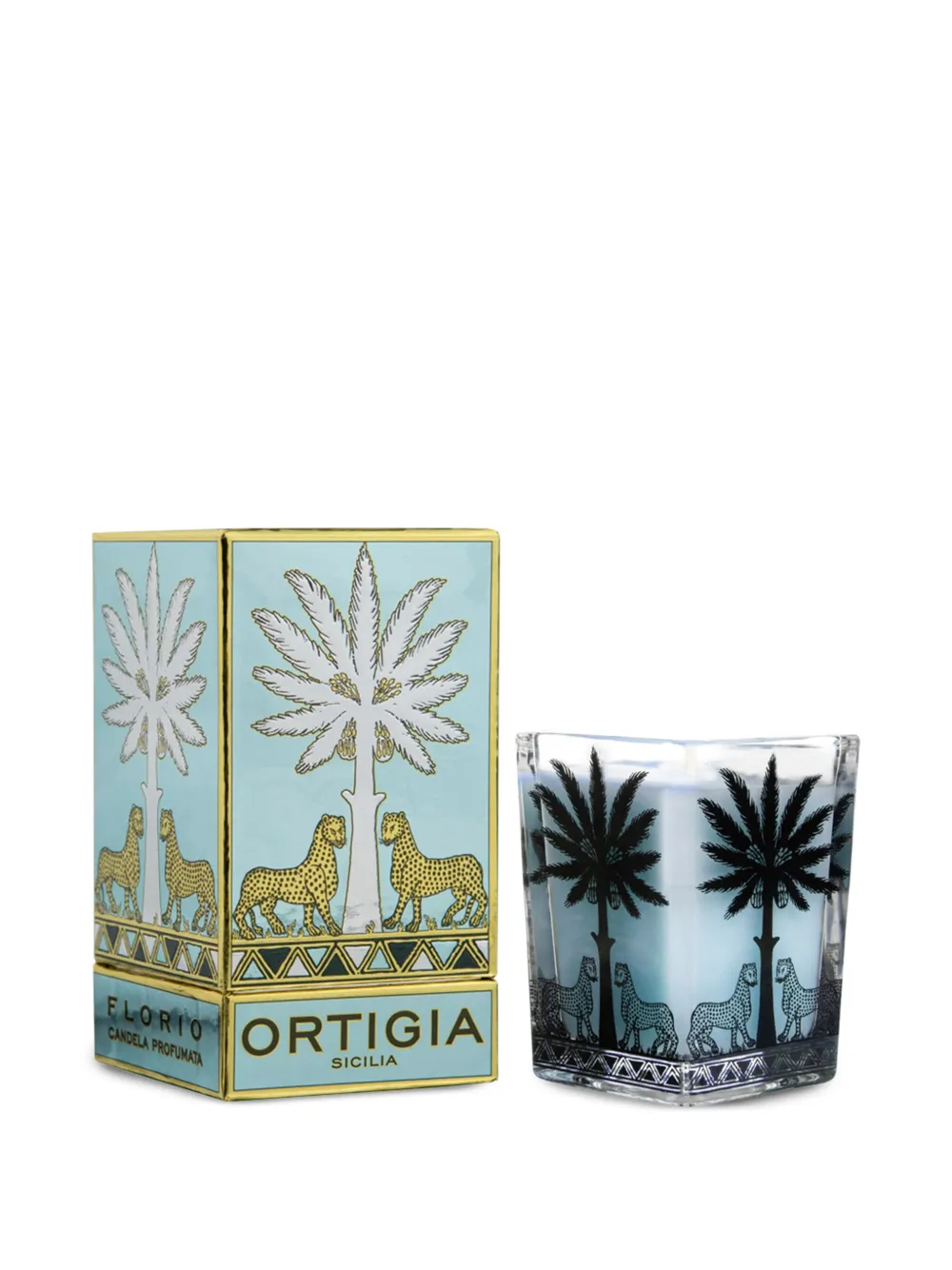 Ortigia Sicilia Florio large square-shape candle (9.5cm x 7cm) | Blue | Image 1
