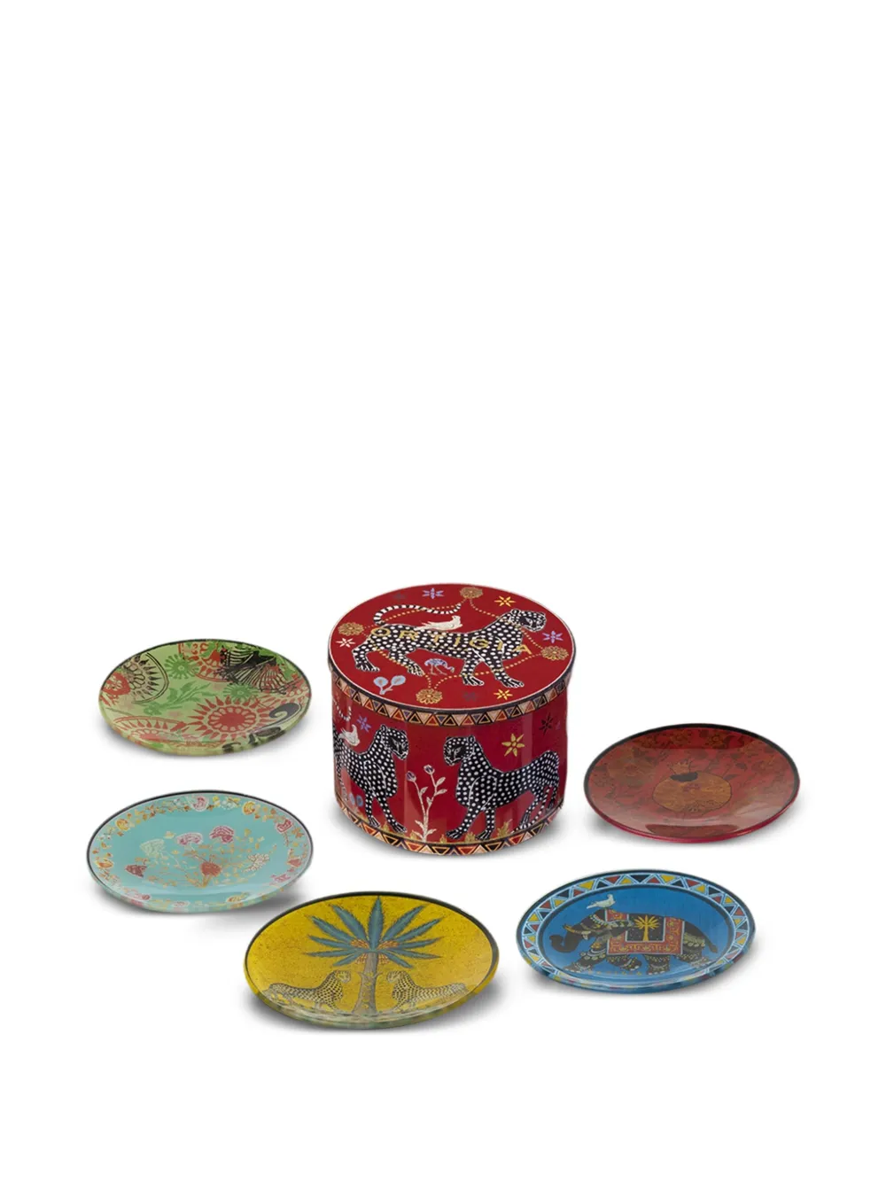 Ortigia Sicilia Tin animal-print plates (set of five) | Red | Image 1