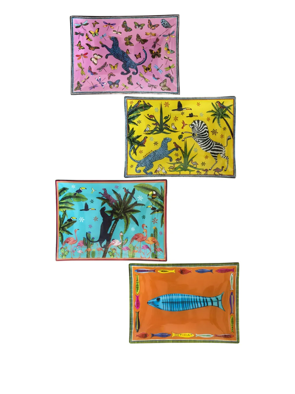Ortigia Sicilia Tin Jungle Plates (set Of Four) In Multi