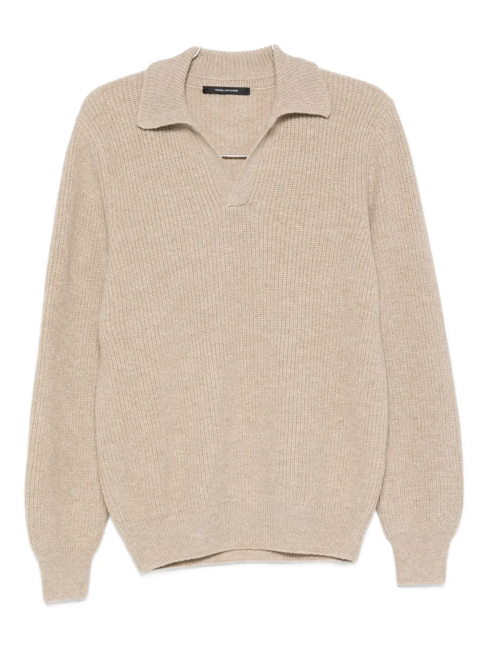 Tagliatore polo-neck ribbed wool sweater Beige