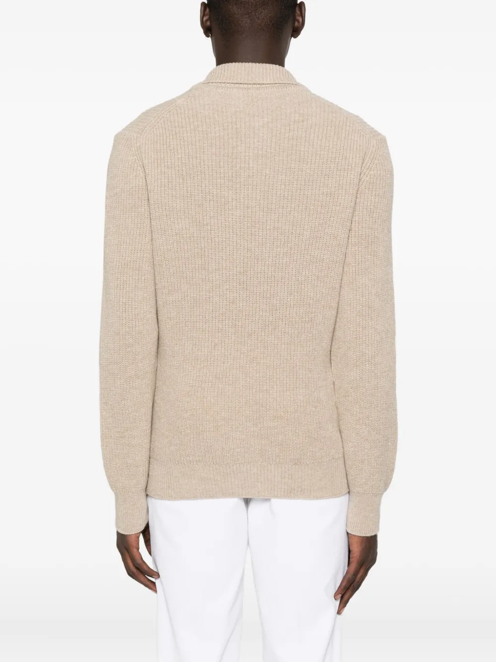 Tagliatore polo-neck ribbed wool sweater Beige