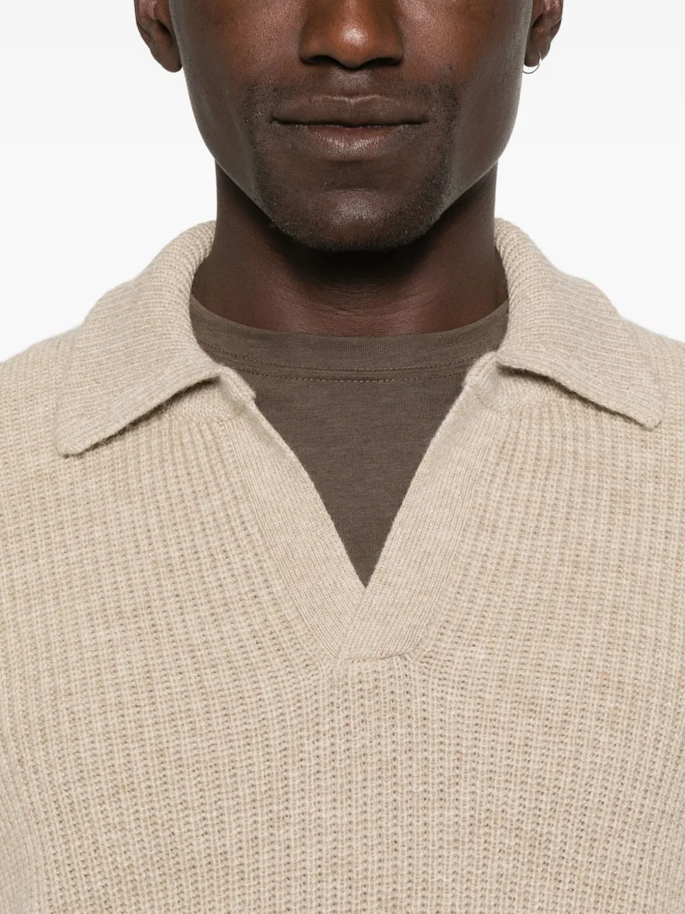 Tagliatore polo-neck ribbed wool sweater Beige