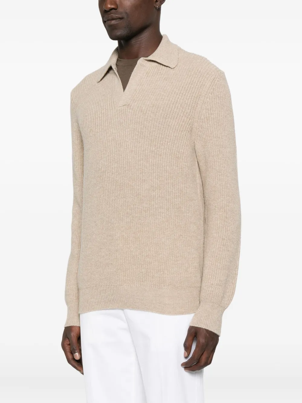 Tagliatore polo-neck ribbed wool sweater Beige