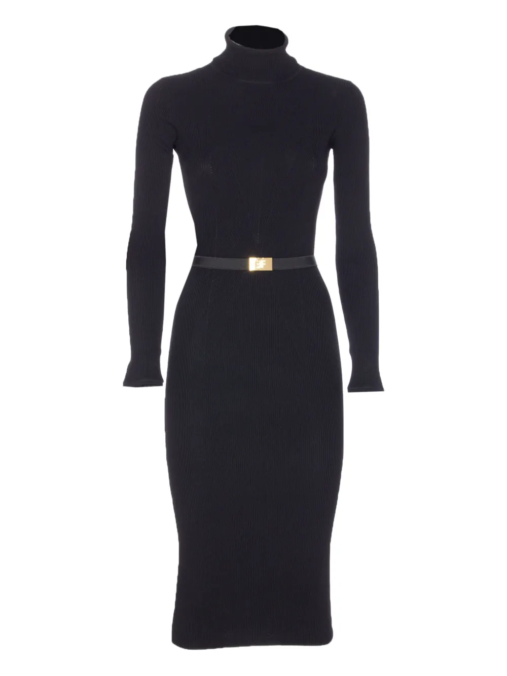 Elisabetta Franchi ribbed high-neck belted midi dress Zwart