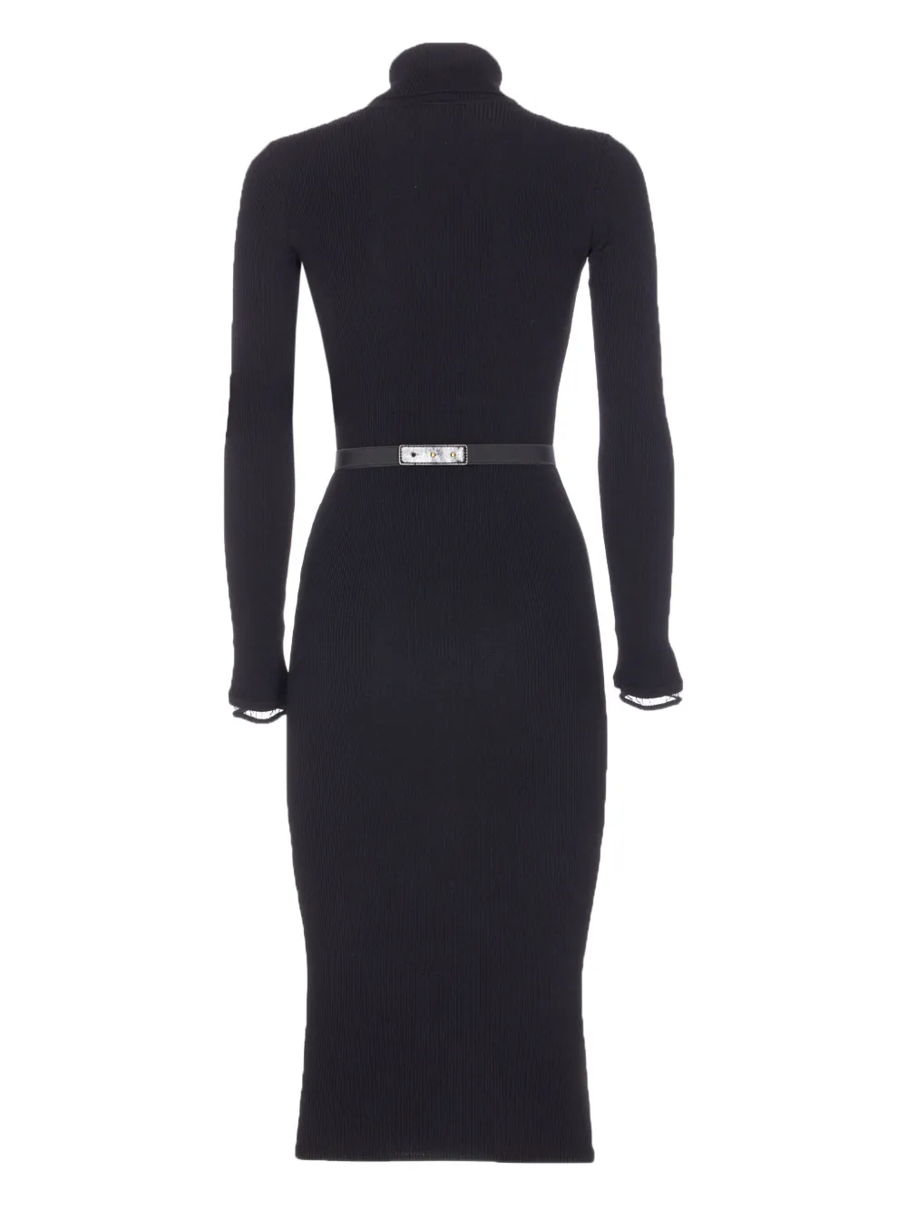 Elisabetta Franchi ribbed high-neck belted midi dress Zwart