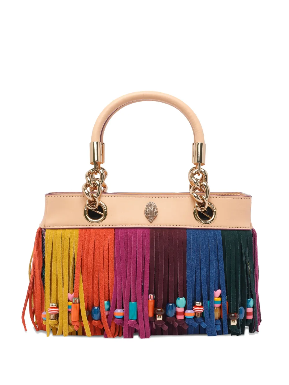 Kurt Geiger Square Kensington Fringe Tote Bag In Neutral