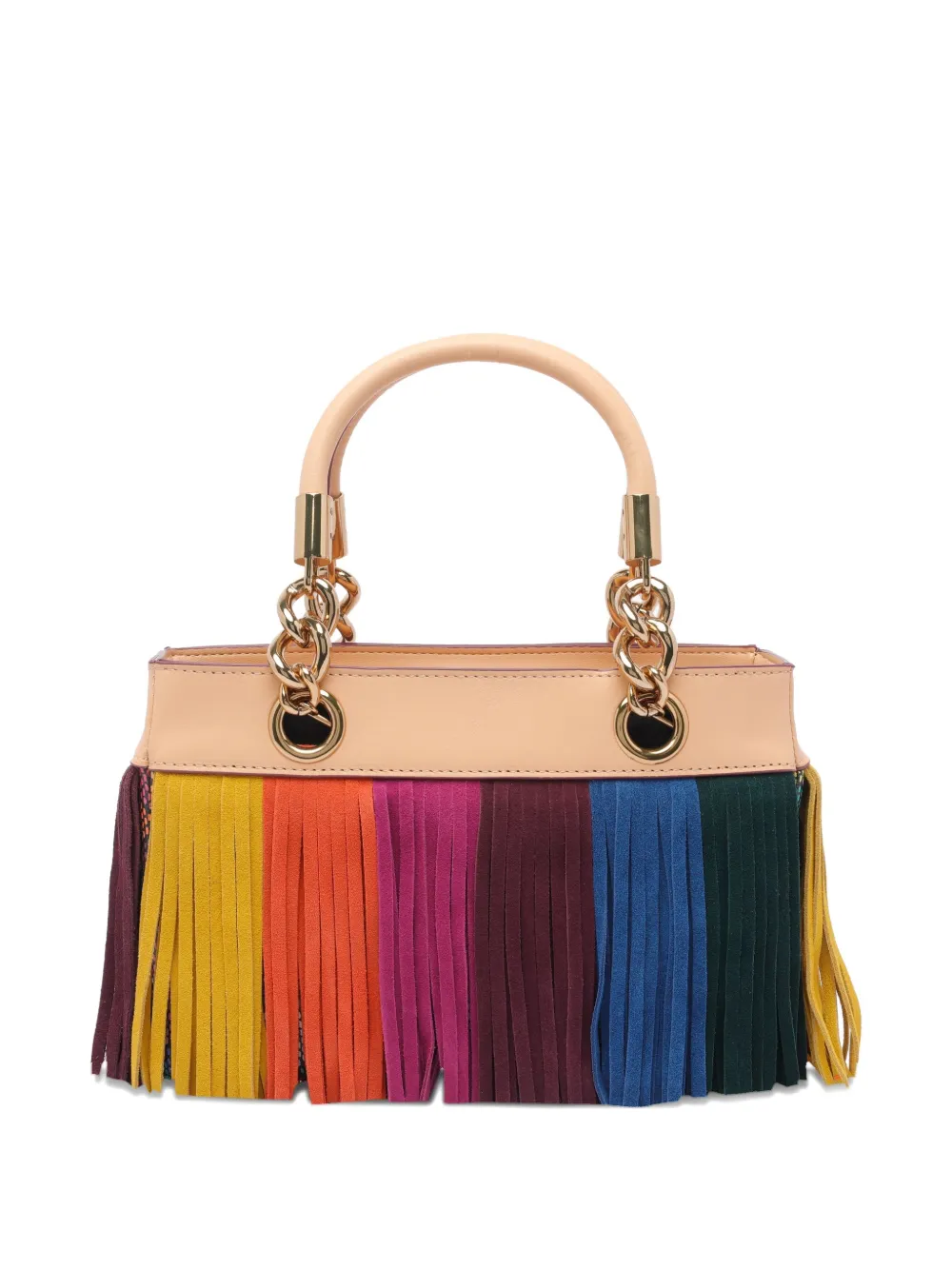 Kurt Geiger Square Kensington Fringe Tote Bag In Neutral