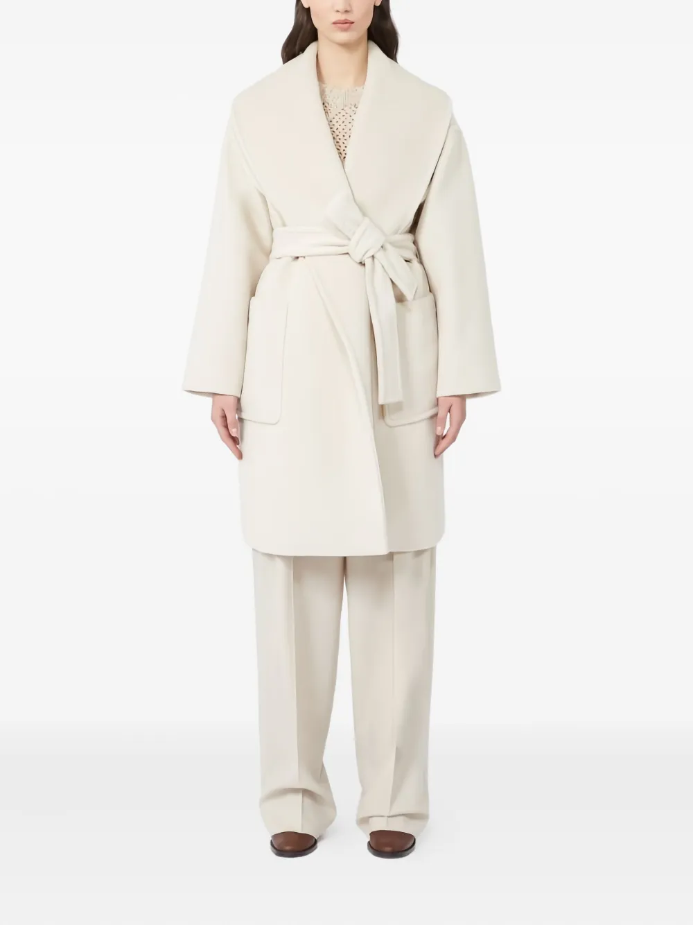 Max Mara Cloruro jas met ceintuur - Wit