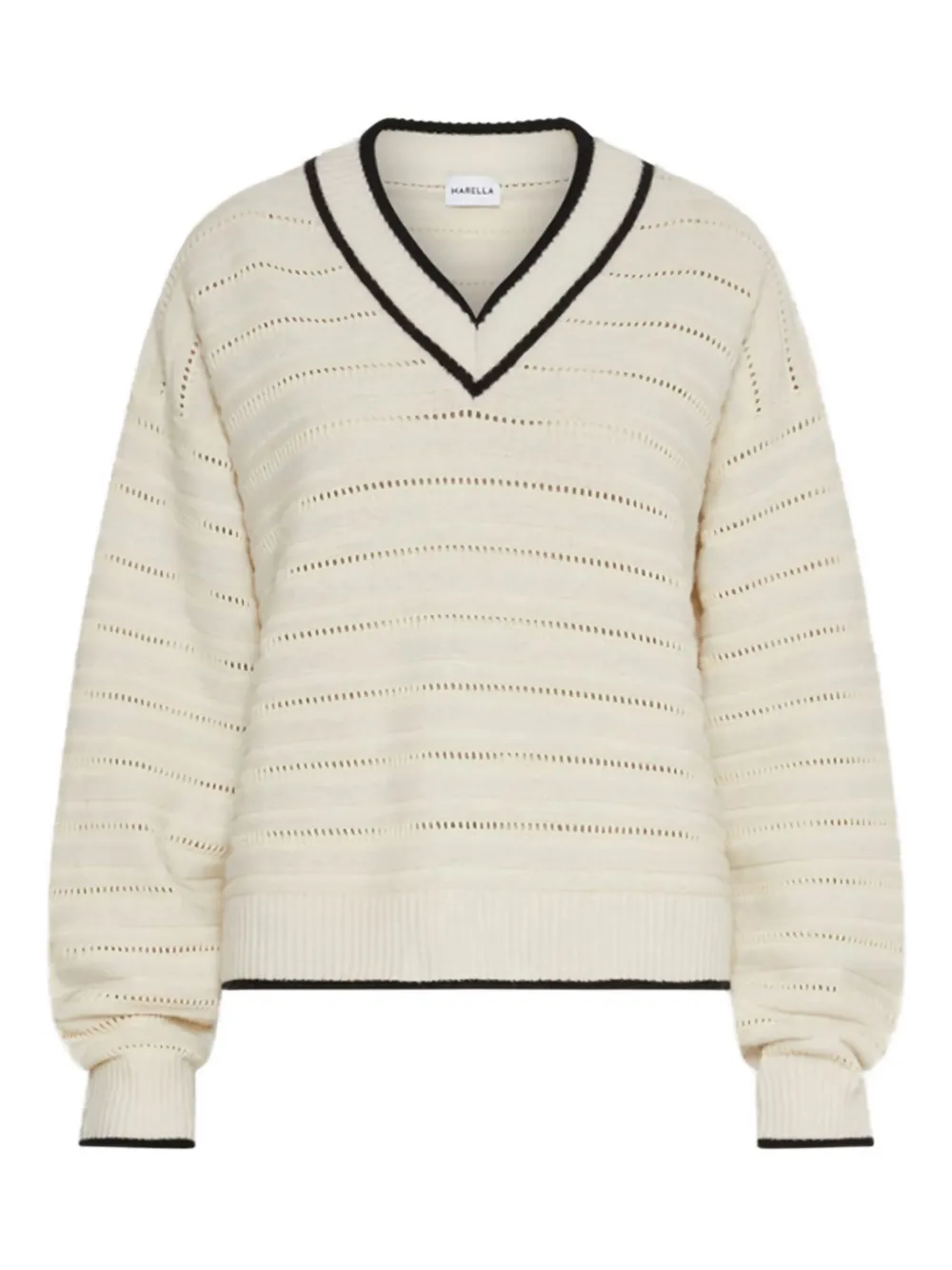 Marella Striped V-neck Sweater In White