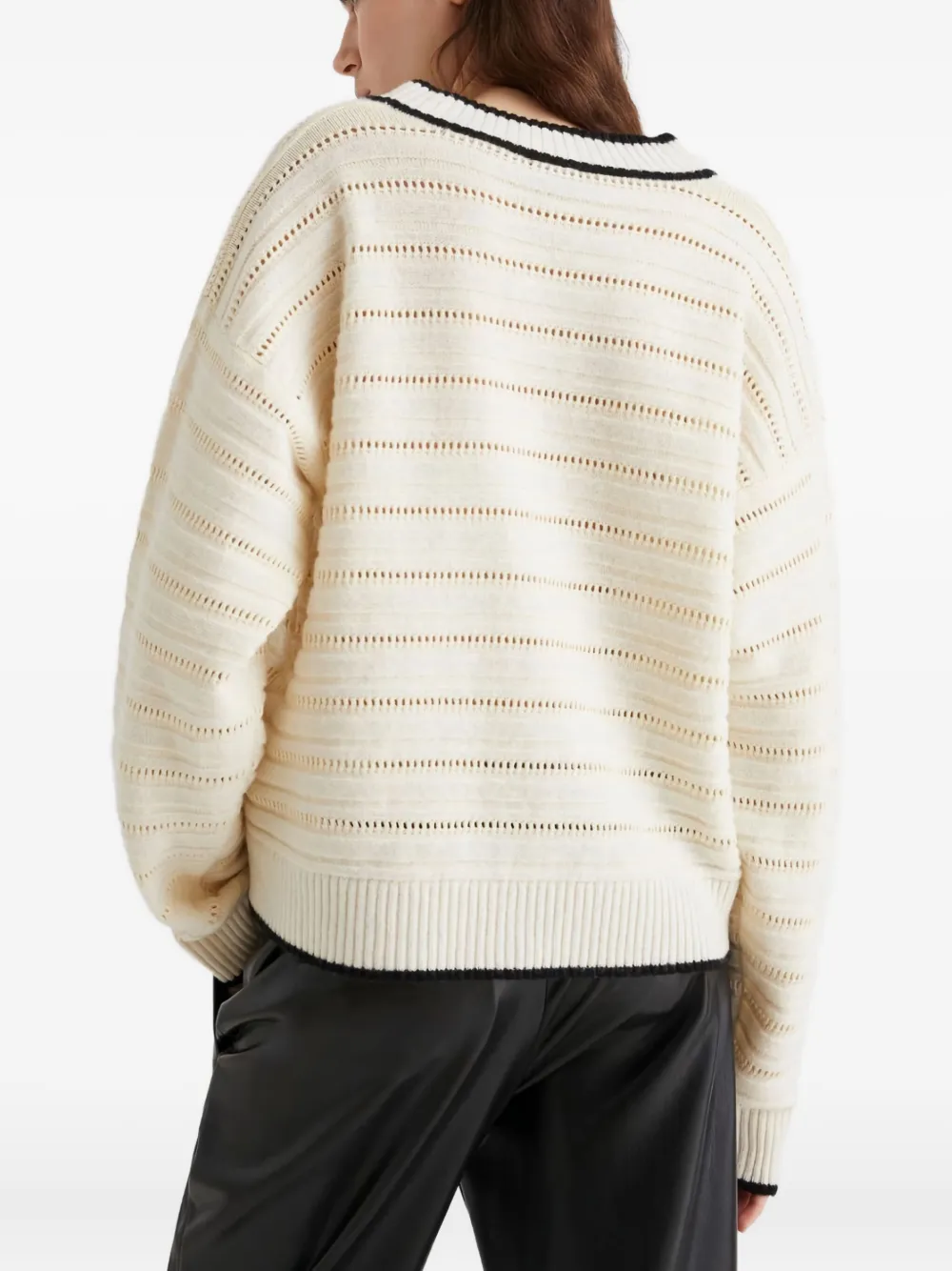 Marella Striped V-neck Sweater In Neutral