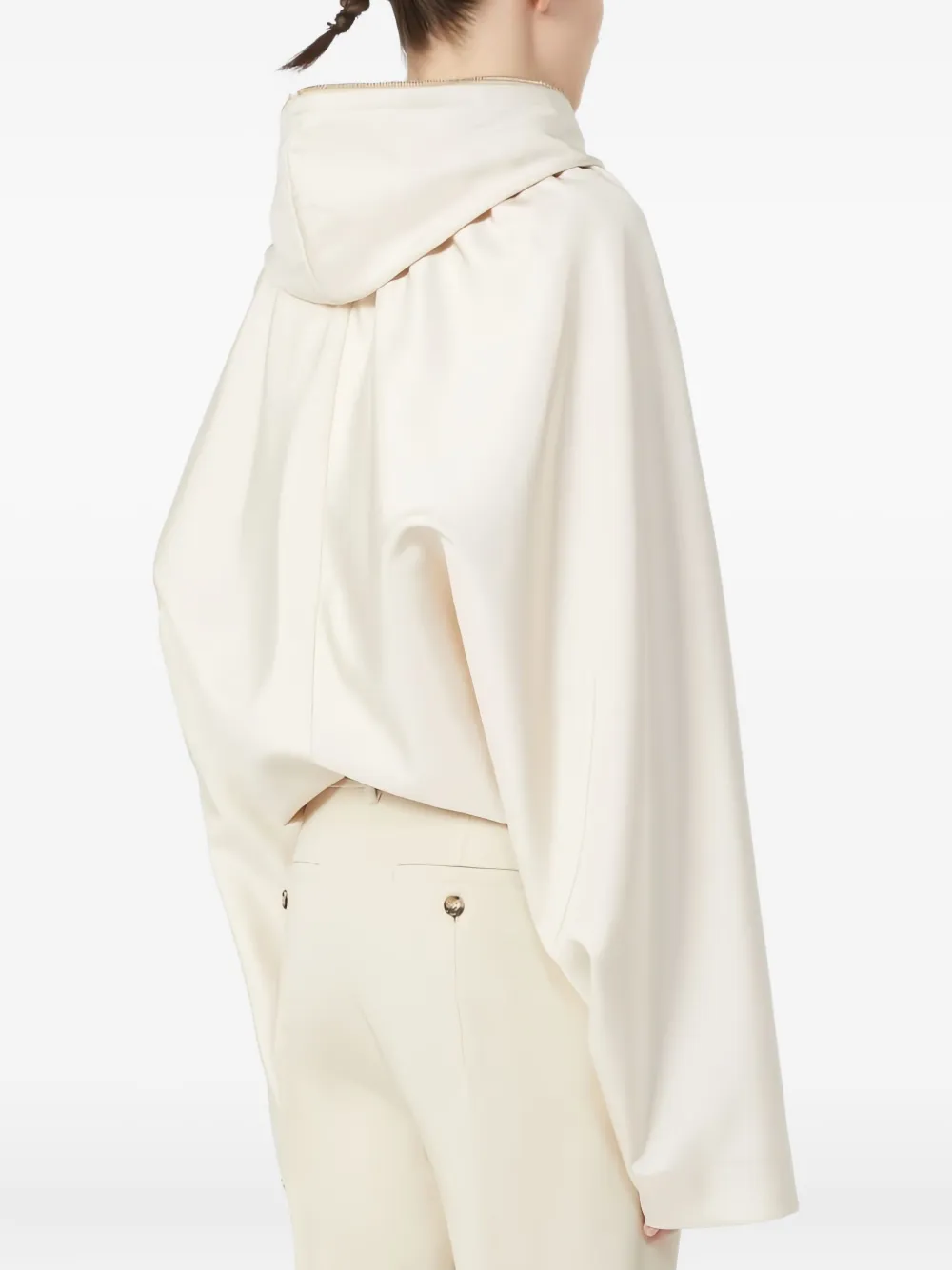 Sportmax Silk Kimono Jacket With Hood And Pockets In Neutral