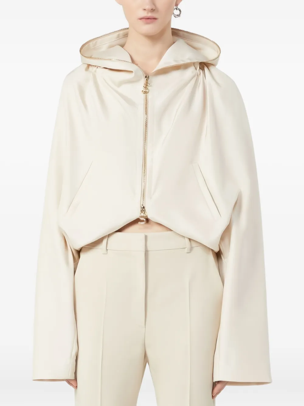 Sportmax Silk Kimono Jacket With Hood And Pockets In Neutral
