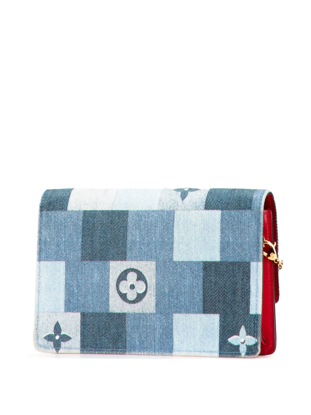 Pre-owned Louis Vuitton 2020 Monogram Denim Patchwork Fiore Chain Wallet Crossbody Bag In Blue