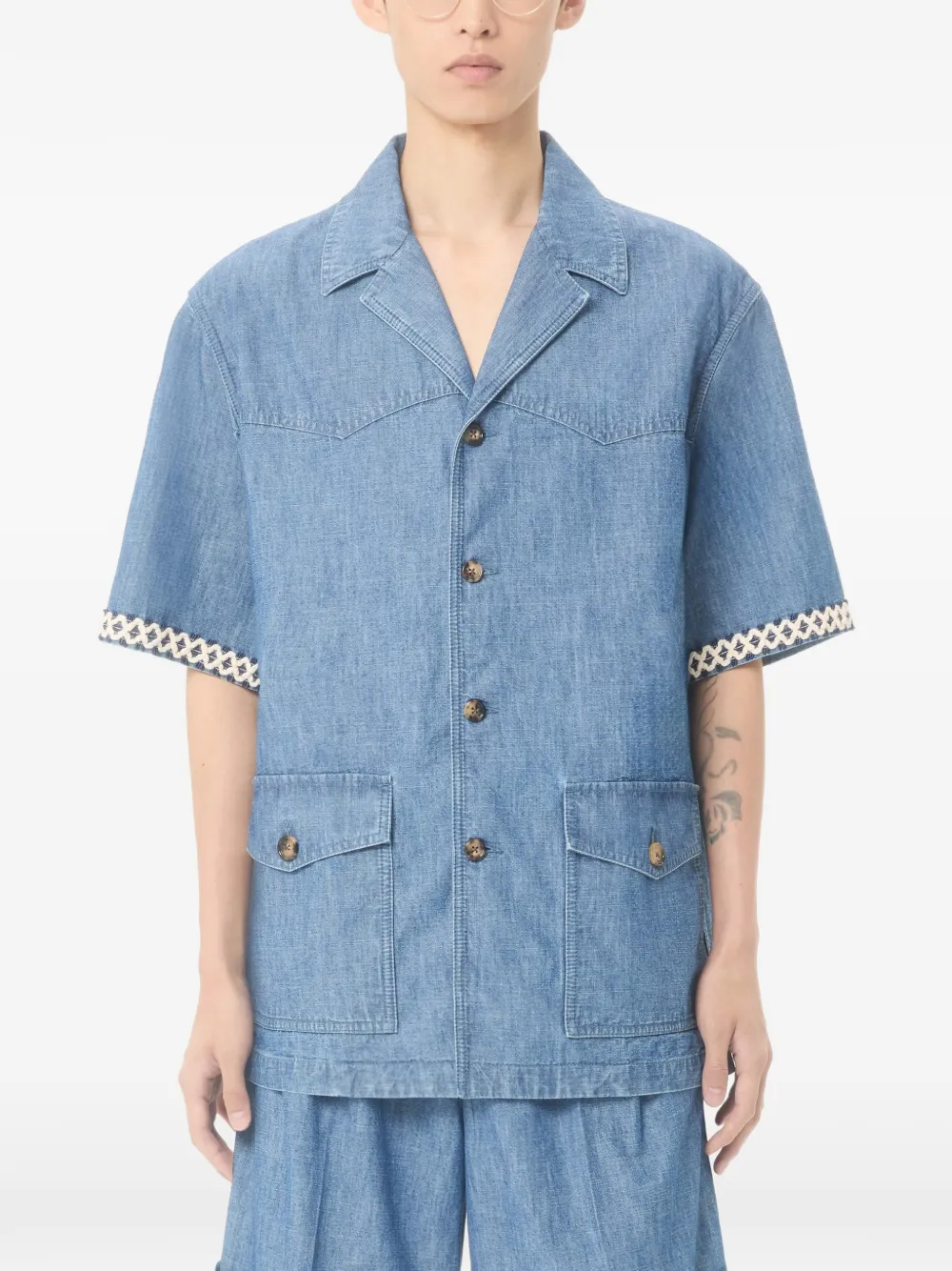 Valentino Garavani Denim bowlingshirt Blauw