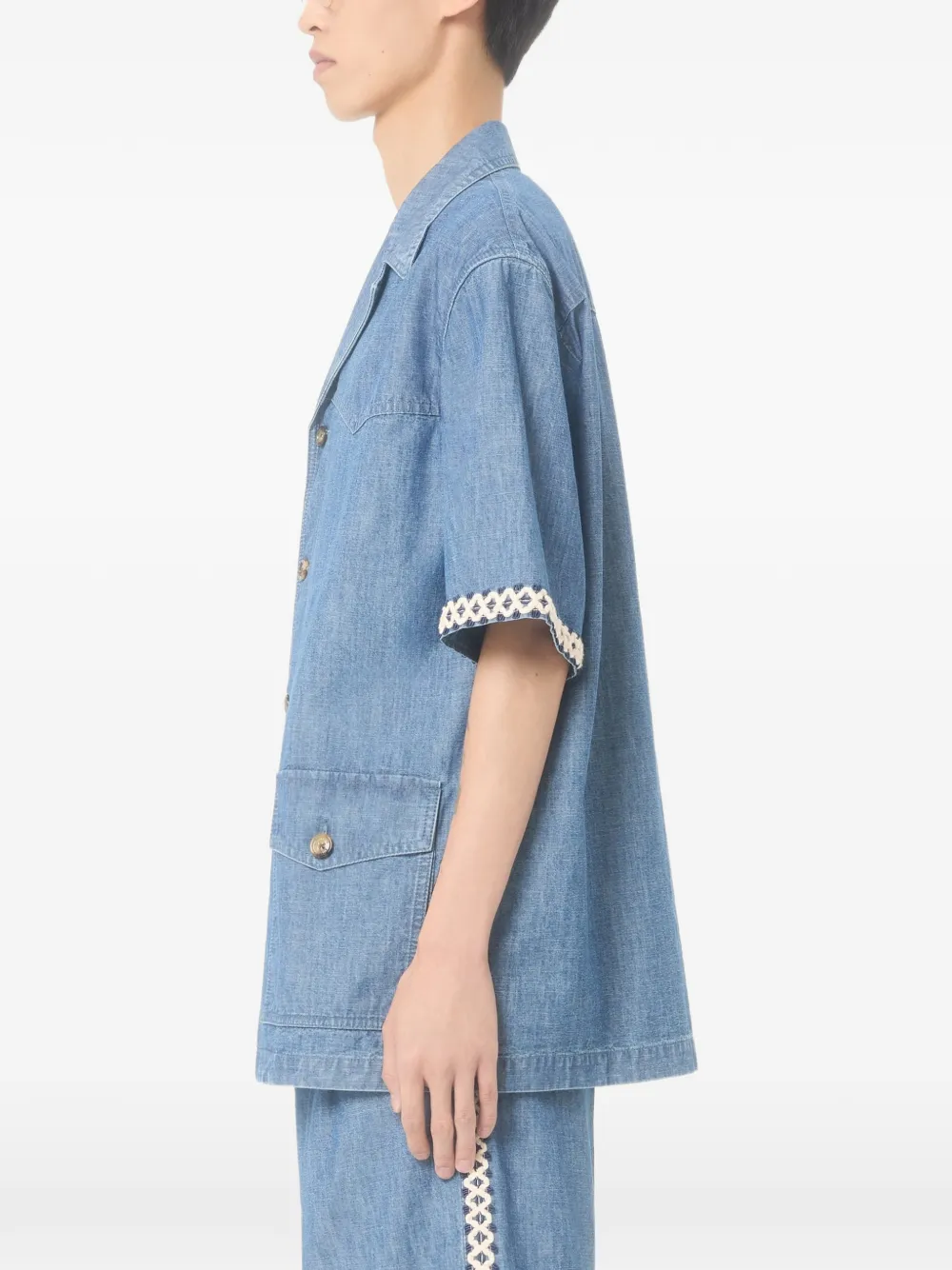 Valentino Garavani Denim bowlingshirt Blauw