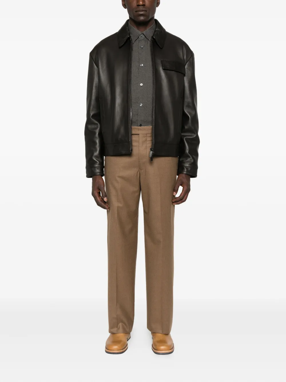 Emporio Armani pressed-crease front-fastening trousers - Bruin
