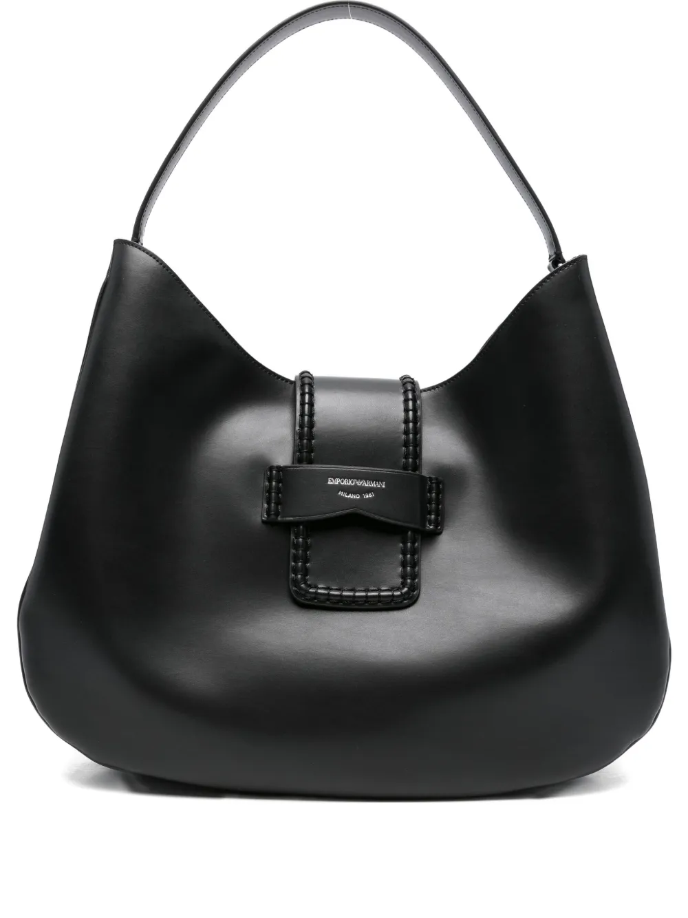 Emporio Armani Braided-detail Leather Shoulder Bag In Black