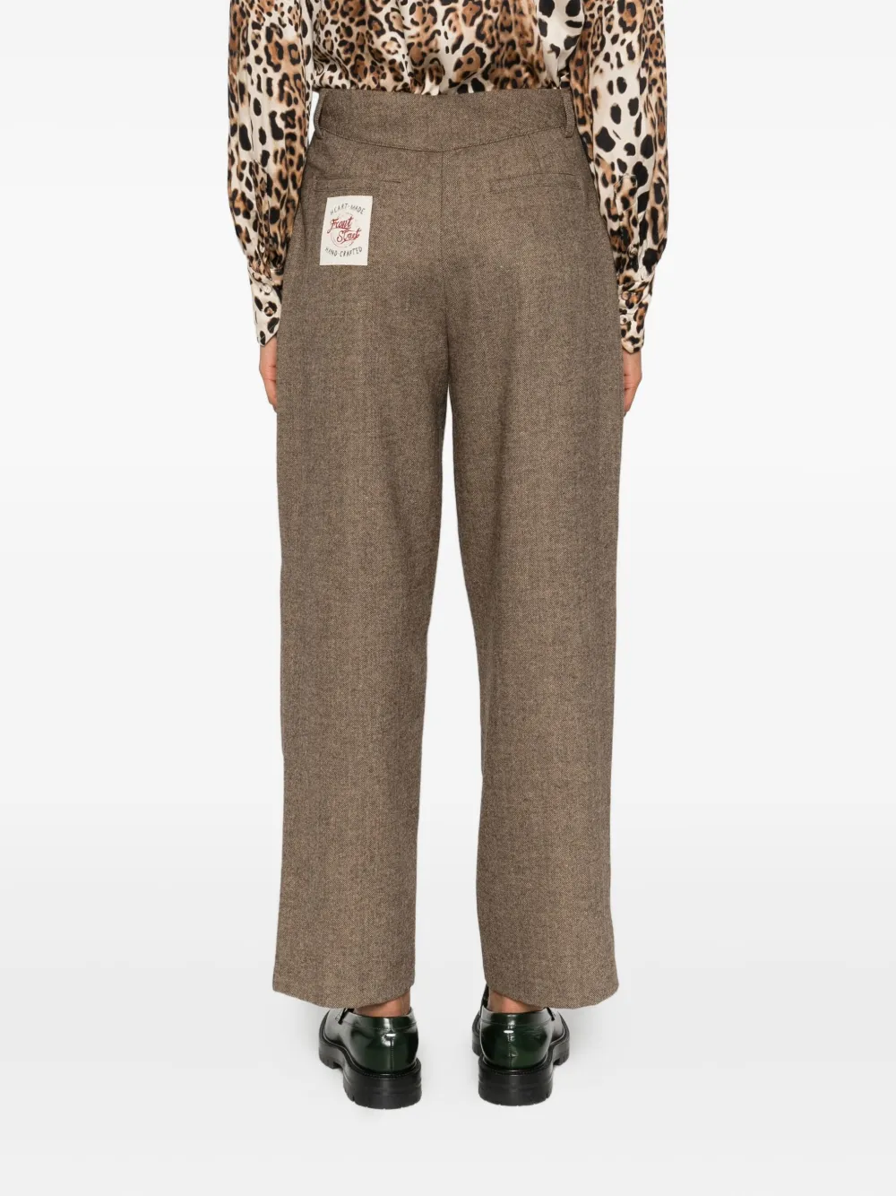 Front Street Pleated-front Dart-detail Trousers In Brown