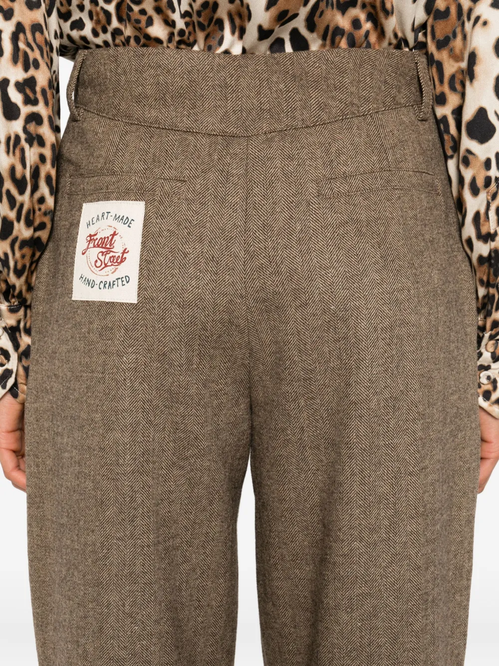 Front Street Pleated-front Dart-detail Trousers In Brown