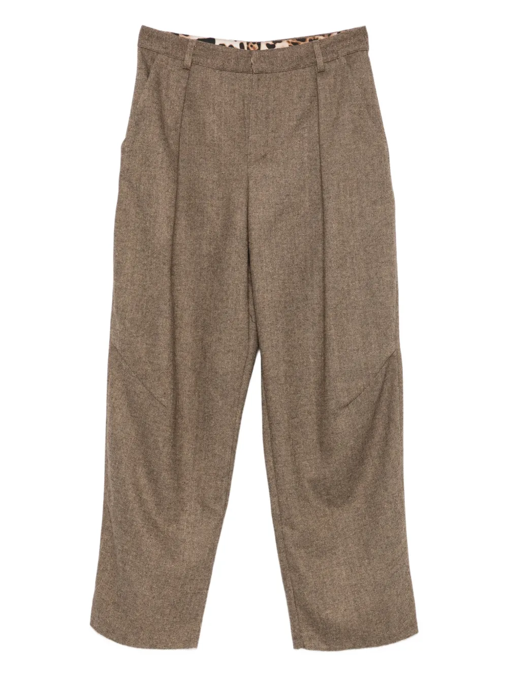 Front Street Pleated-front Dart-detail Trousers In Brown
