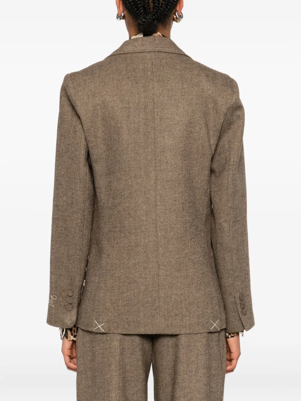 Front Street Single-breasted Embroidered-patch Blazer In Brown
