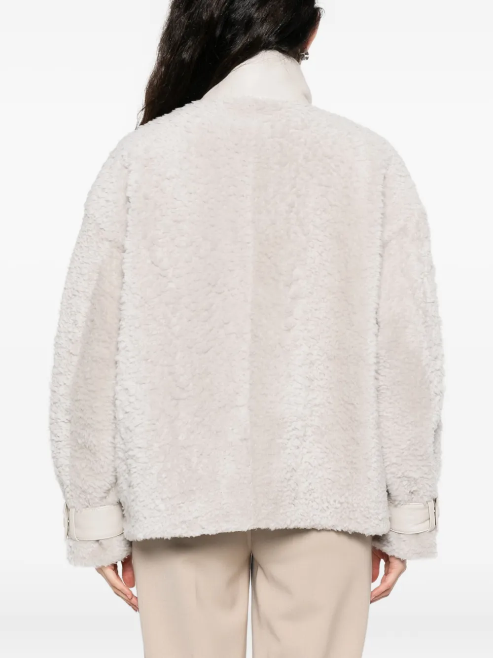 Emporio Armani Patch-pocket Shearling Jacket In Neutral
