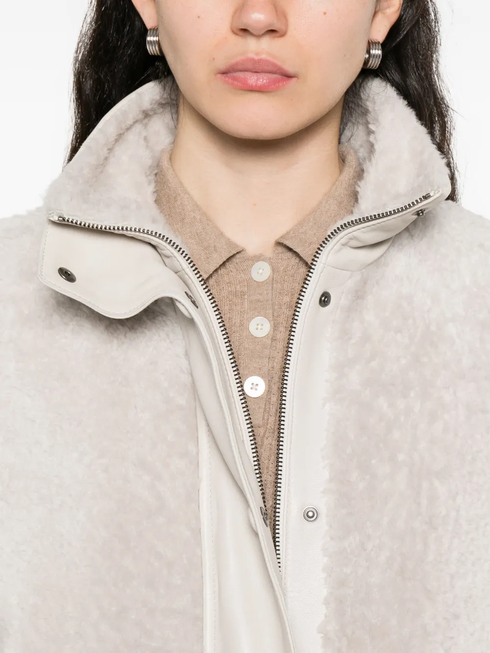 Emporio Armani Patch-pocket Shearling Jacket In Neutral
