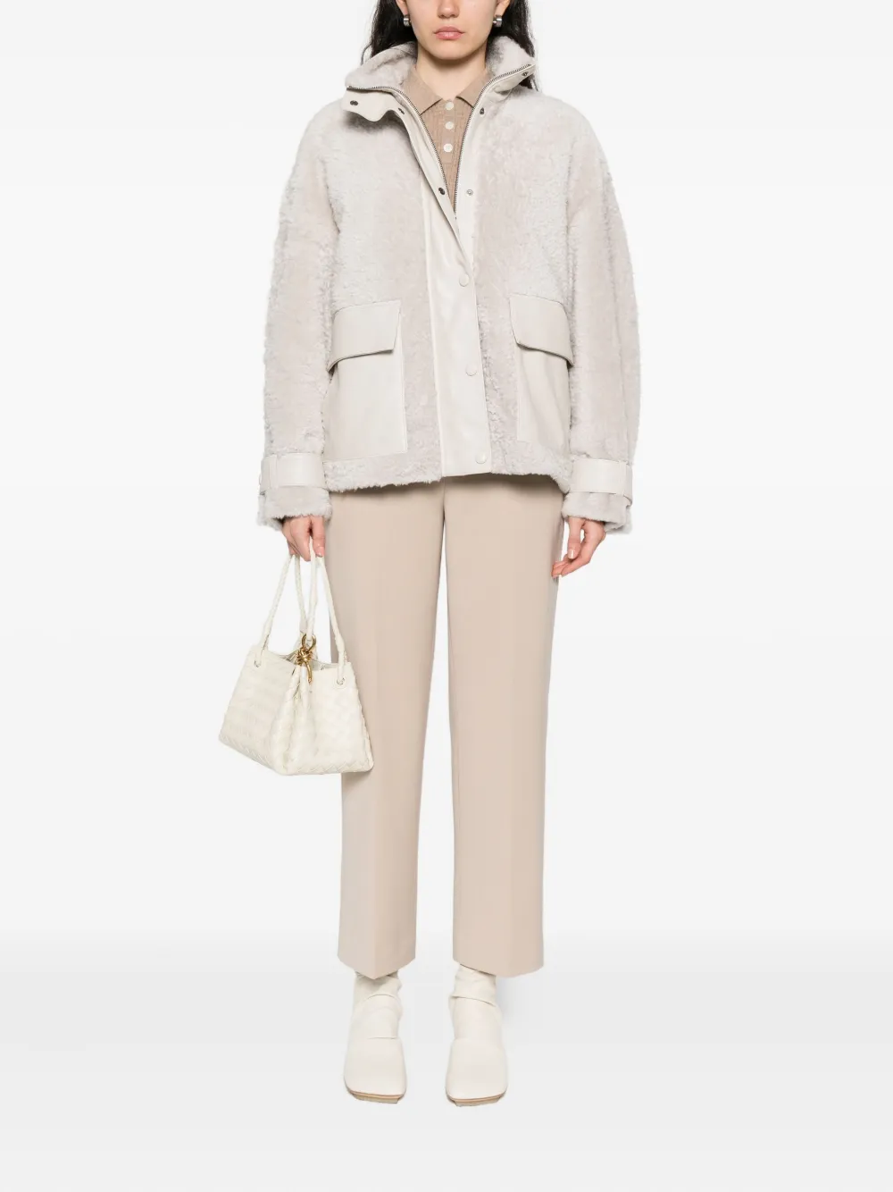 Emporio Armani Patch-pocket Shearling Jacket In Neutral