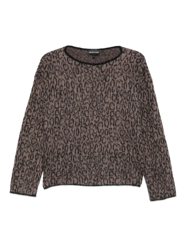 Emporio Armani Leopard-print Crew-neck Sweater in Brown