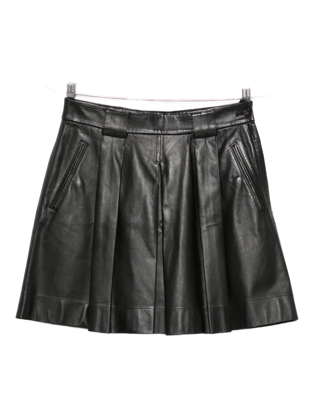 Emporio Armani Stylish Leather Skirt With Pleats And Pockets In Black