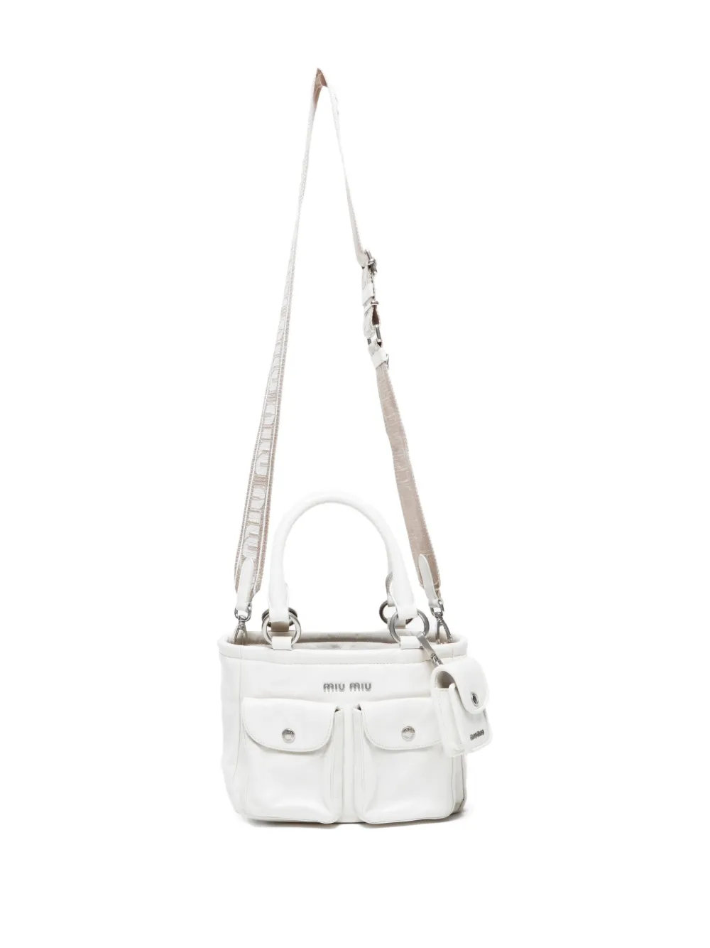 Pre-owned Miu Miu 2021 Mini Shine Tote Bag In White