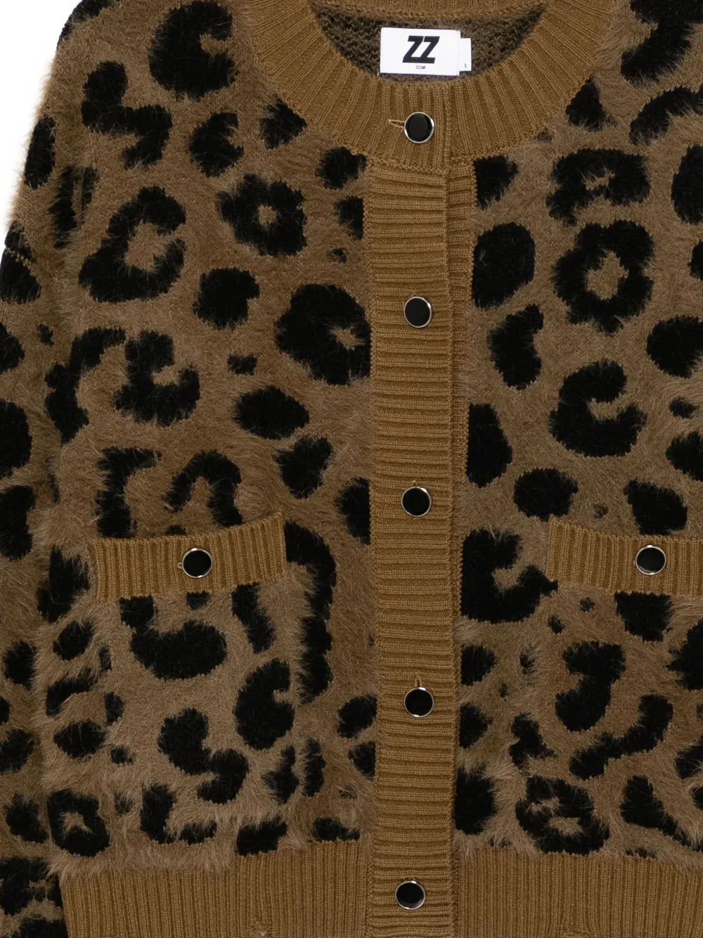 Izzue Distressed Leopard-intarsia Cardigan In Gray