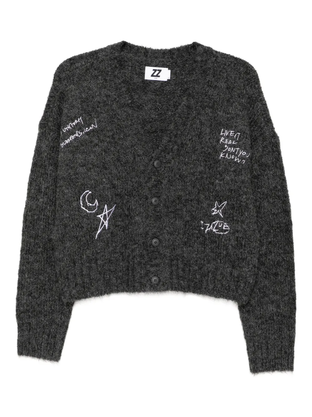 Izzue Embroidered Cardigan In Gray