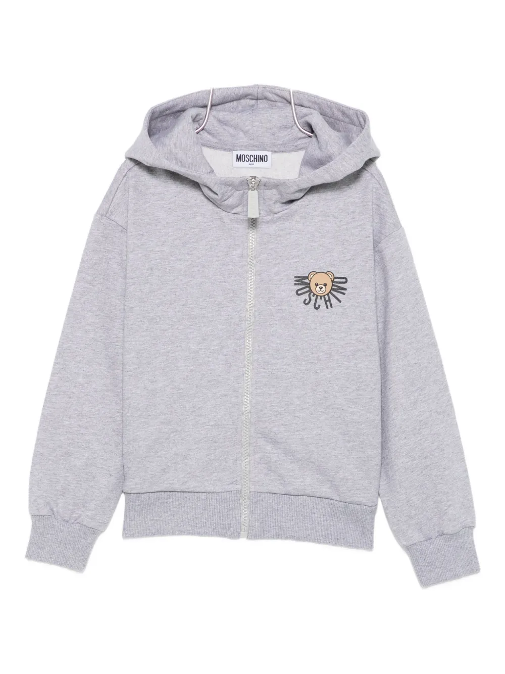 Moschino Teddy-print Zip-up Hoodie In Gray