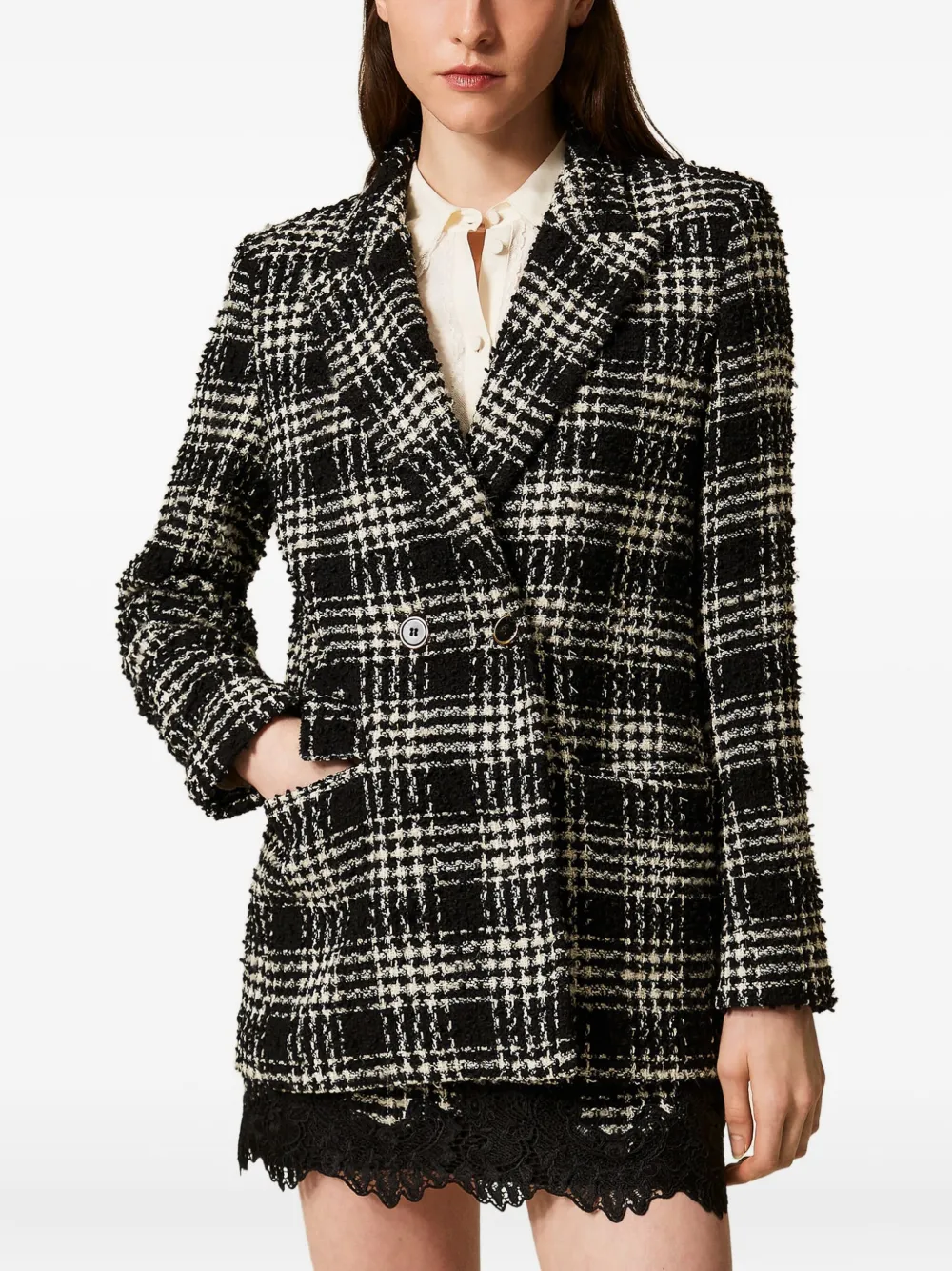 Twinset Blazer En Tissu Bouclé À Carreaux In Multi