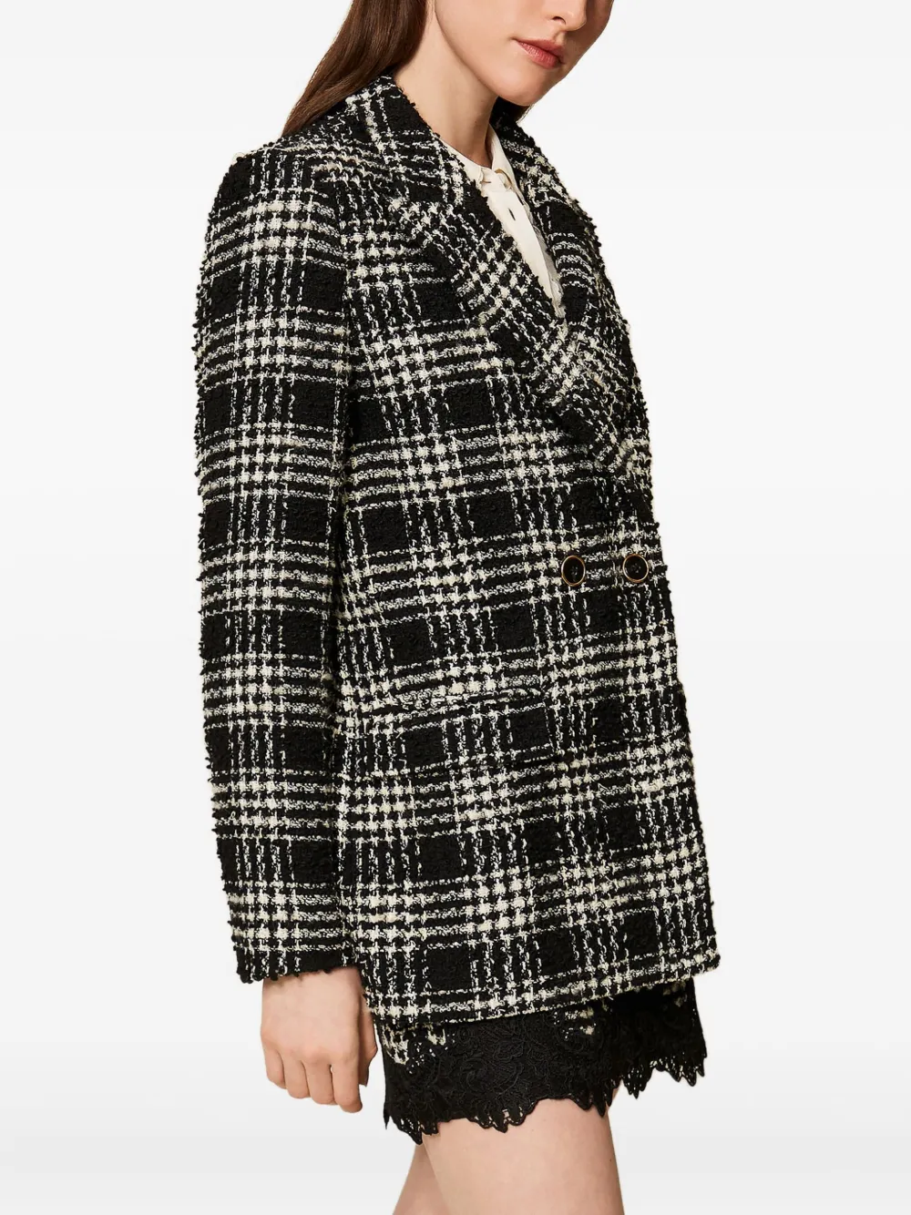 Twinset Blazer En Tissu Bouclé À Carreaux In Multi