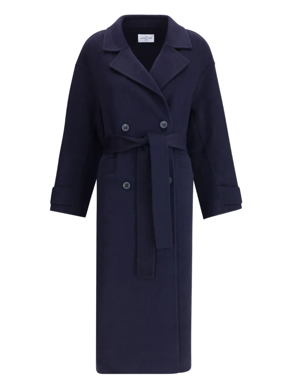 The Dynamis Studio Double-breasted Belted Coat In Blue