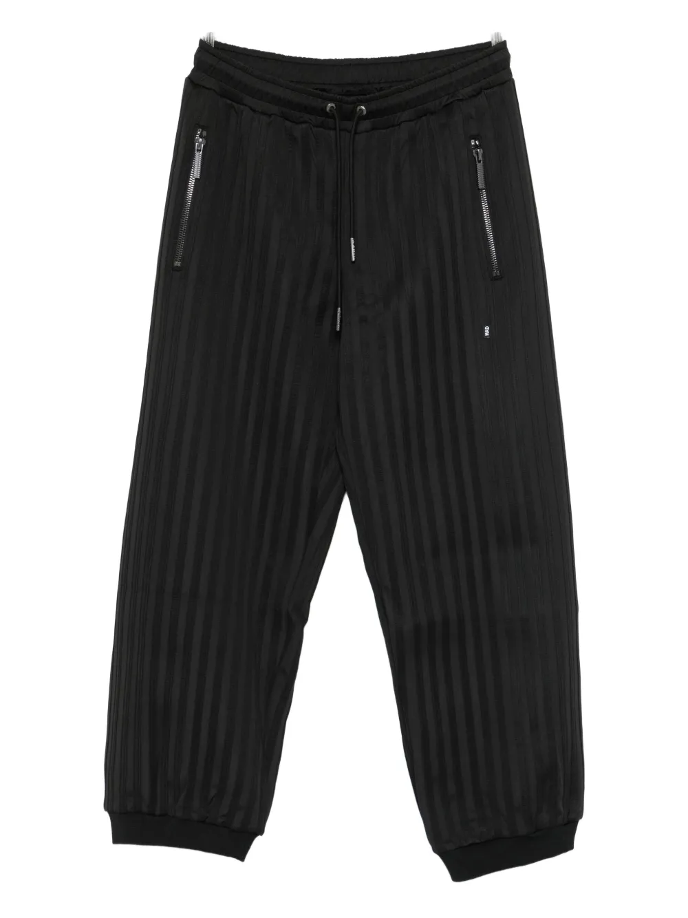 Madfrenzy Striped Zip-pocket Track Pants In Black