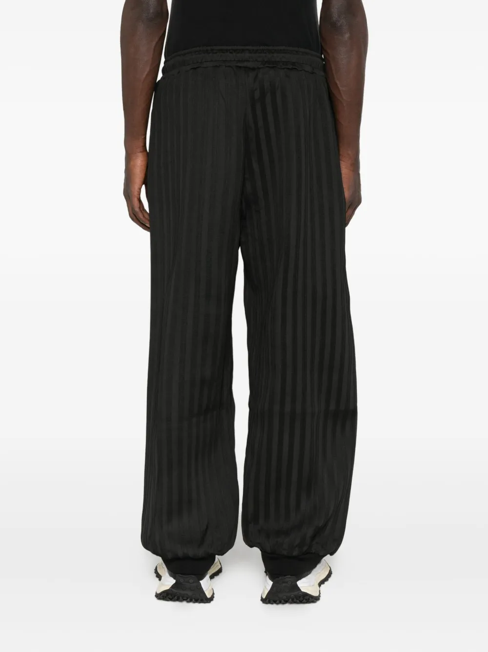 Madfrenzy Striped Zip-pocket Track Pants In Black