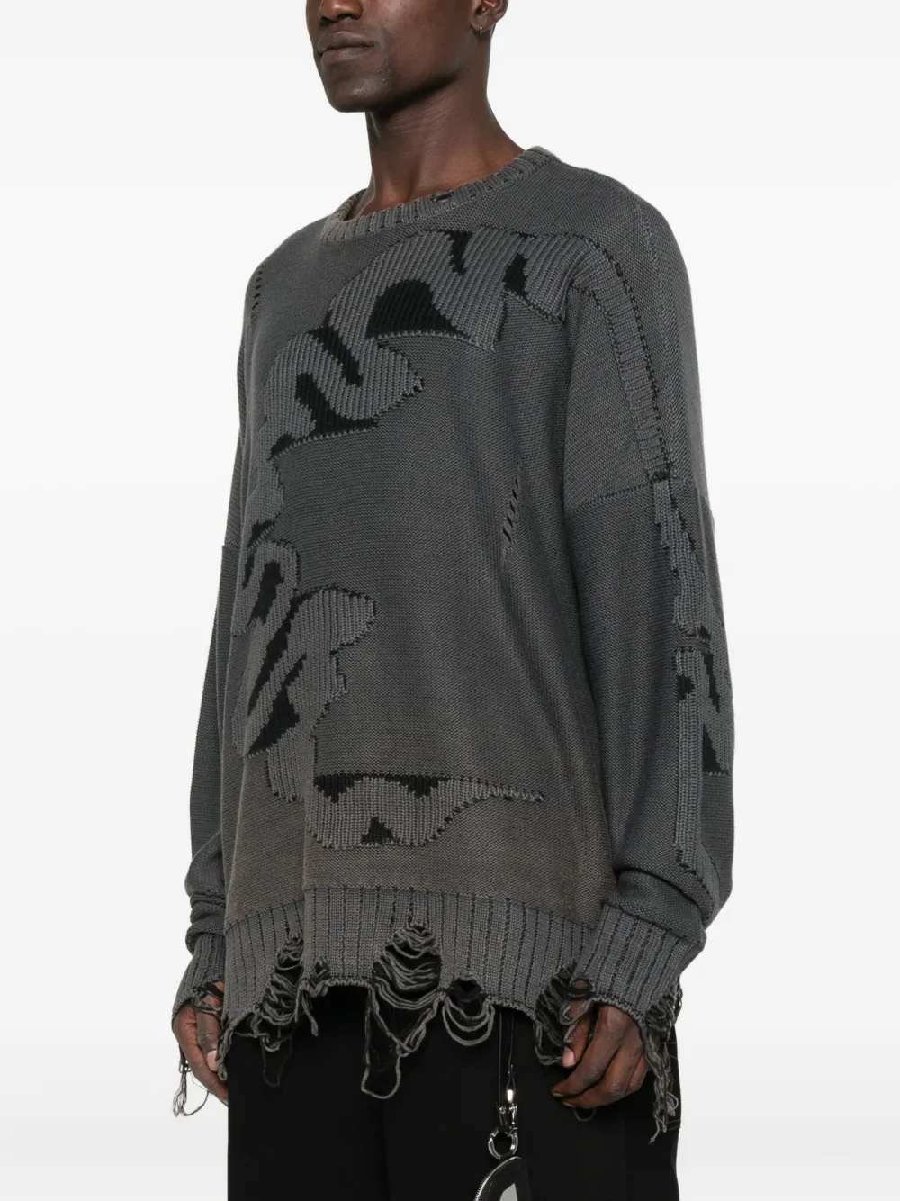 Madfrenzy Cortex Distressed Sweater In Gray
