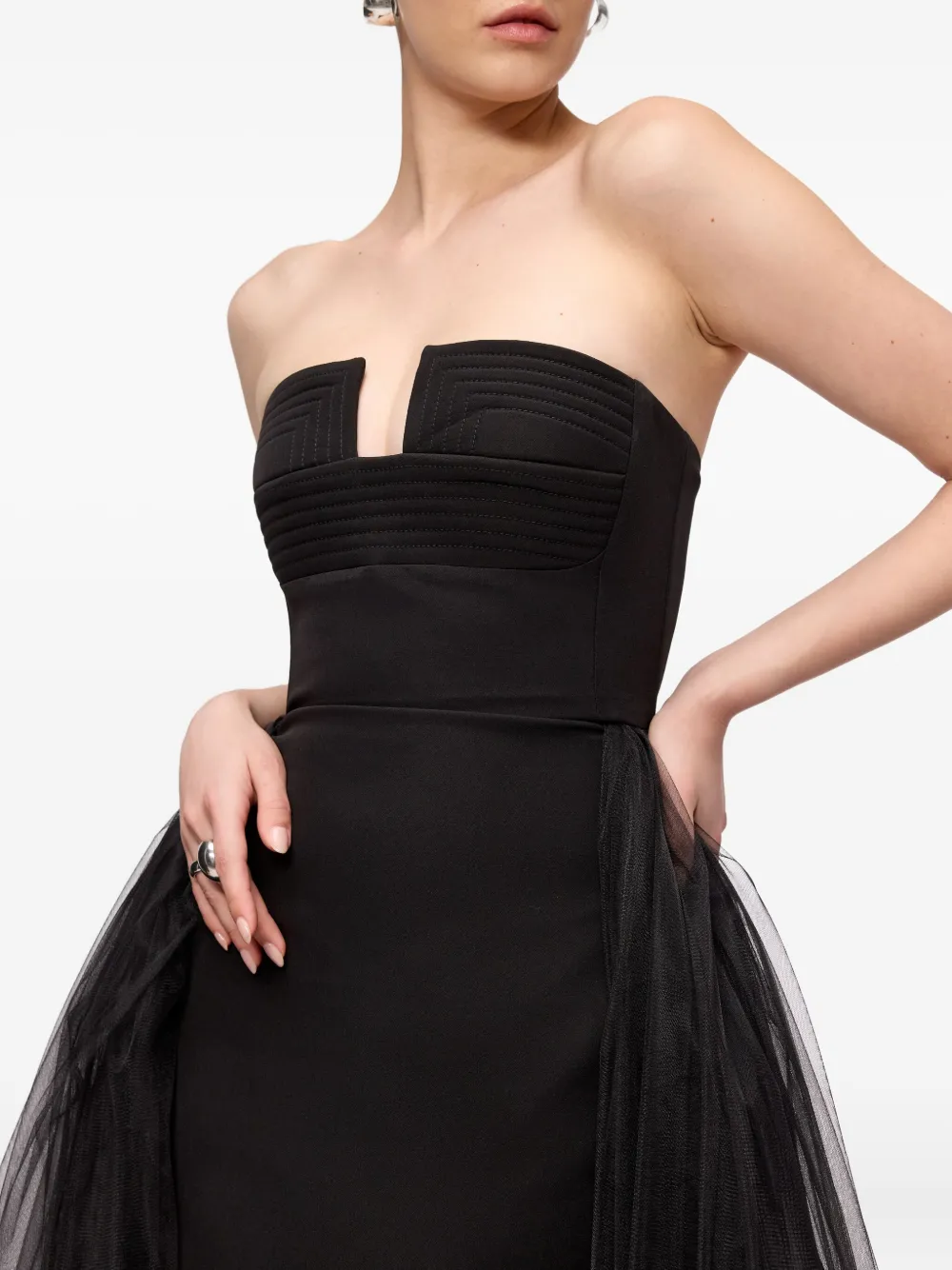 V:PM ATELIER Strapless jurk met tulen laag Zwart