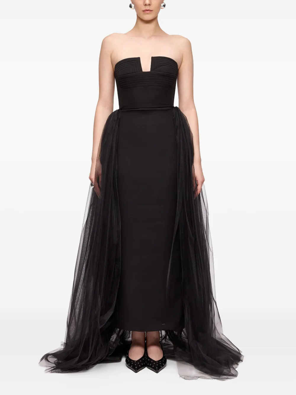 V:PM ATELIER Strapless jurk met tulen laag - Zwart