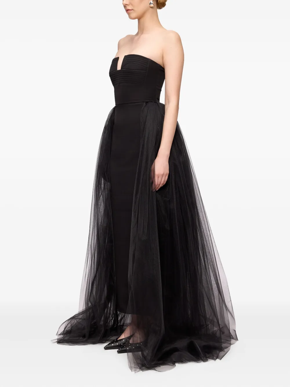 V:PM ATELIER Strapless jurk met tulen laag Zwart