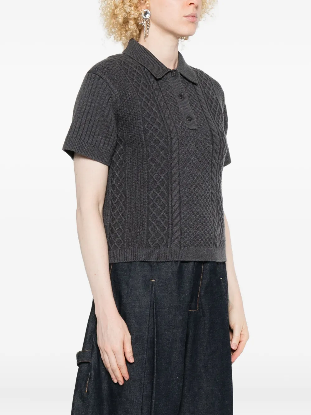 Jw Anderson Cable-knit Polo-neck Polo Top In Gray