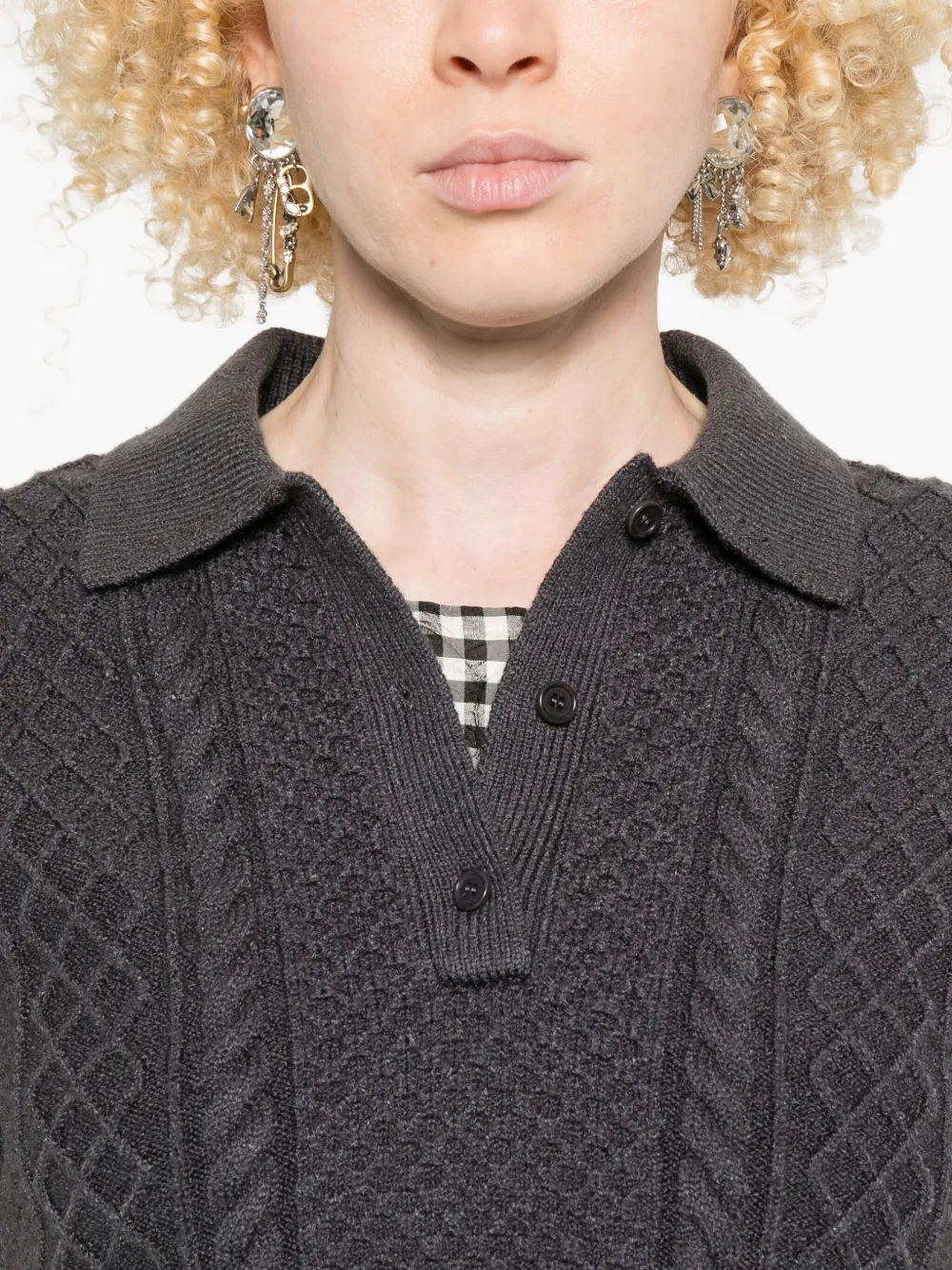 Jw Anderson Cable-knit Polo-neck Polo Top In Gray